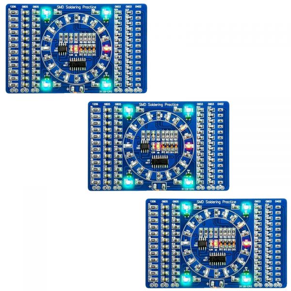 3x Bausatz SMD Übungsplatine Lauflicht (für Fortgeschrittene!)