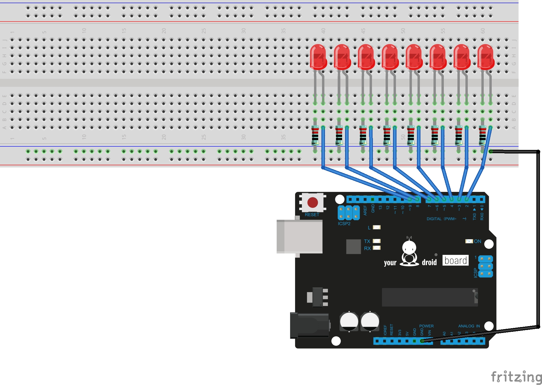 Arduino Lauflicht mit 8 LEDs